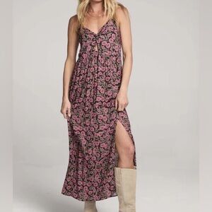 NWT Saltwater LUXE Floral Midi Dress, Pink Floral, Twist Front, Slit, Sz. S